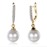 Picture of Charming Platinum Plated Venetian Pearl Huggies Earrings