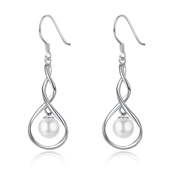 Picture of Distinctive Artificial Pearl 925 Sterling Silver Dangle Earrings