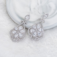 Picture of Hypoallergenic Platinum Plated Cubic Zirconia Dangle Earrings with Easy Return