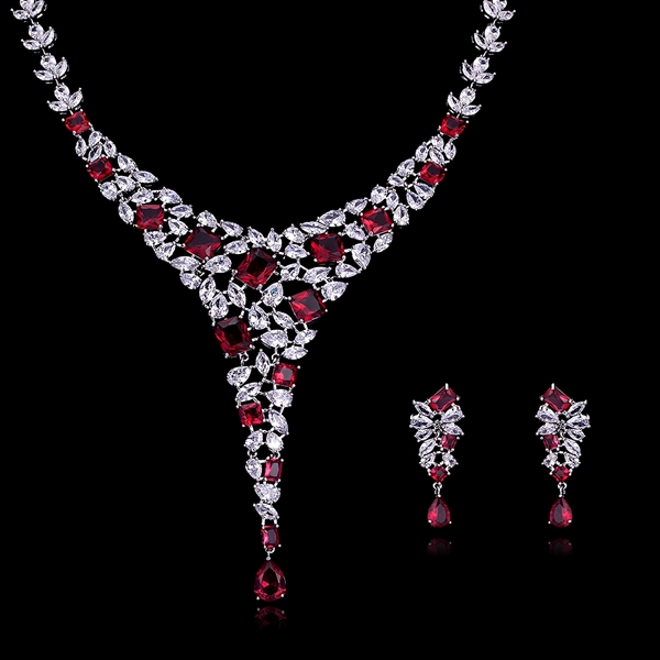 Picture of Impressive Red Platinum Plated Necklace and Earring Set with Low MOQ