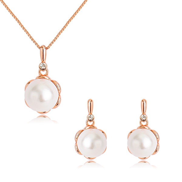 Picture of Nickel Free Rose Gold Plated White Necklace and Earring Set with Easy Return