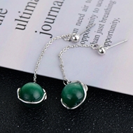 Picture of Brand New Green Platinum Plated Dangle Earrings with Full Guarantee