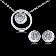 Picture of Pretty Cubic Zirconia Platinum Plated Necklace and Earring Set