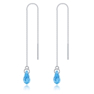 Picture of Nickel Free Platinum Plated Blue Dangle Earrings with No-Risk Refund