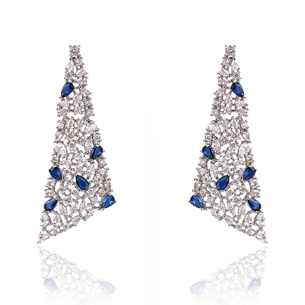 Picture of Great Value Blue Platinum Plated Dangle Earrings with Full Guarantee