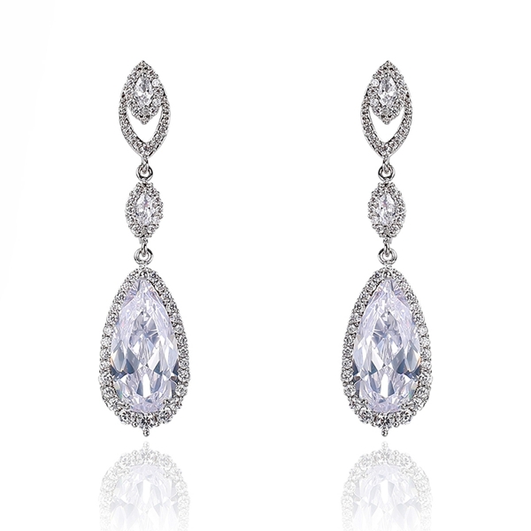 Picture of Delicate Big Platinum Plated Dangle Earrings