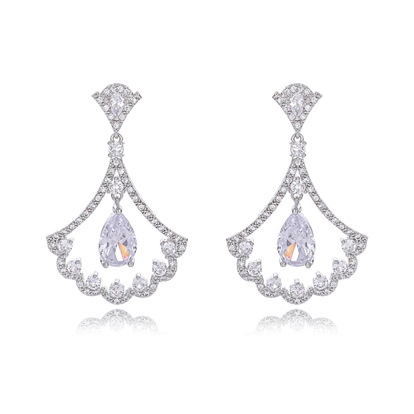 Picture of Beautiful Cubic Zirconia Platinum Plated Dangle Earrings