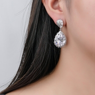 Picture of Designer Platinum Plated Luxury Dangle Earrings with Easy Return