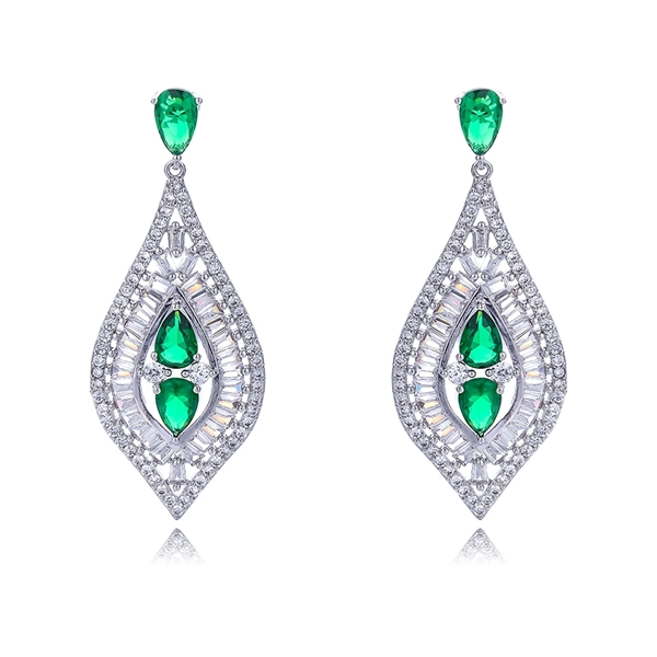 Picture of Good Quality Cubic Zirconia Platinum Plated Dangle Earrings