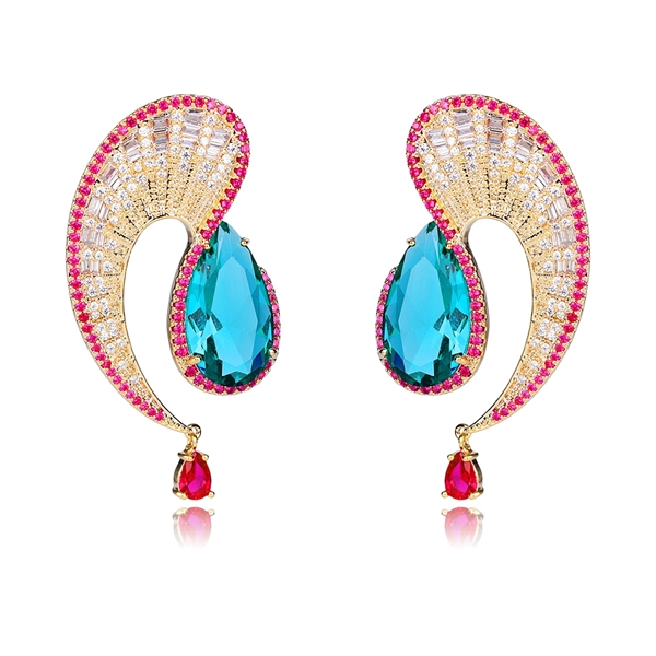 Picture of Designer Gold Plated Colorful Dangle Earrings with No-Risk Return