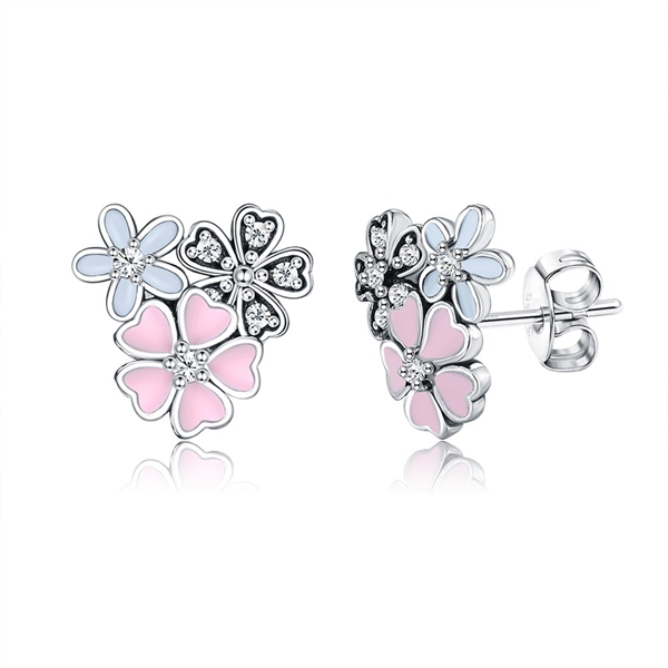 Picture of Brand New Platinum Plated Flowers & Plants Stud Earrings with SGS/ISO Certification