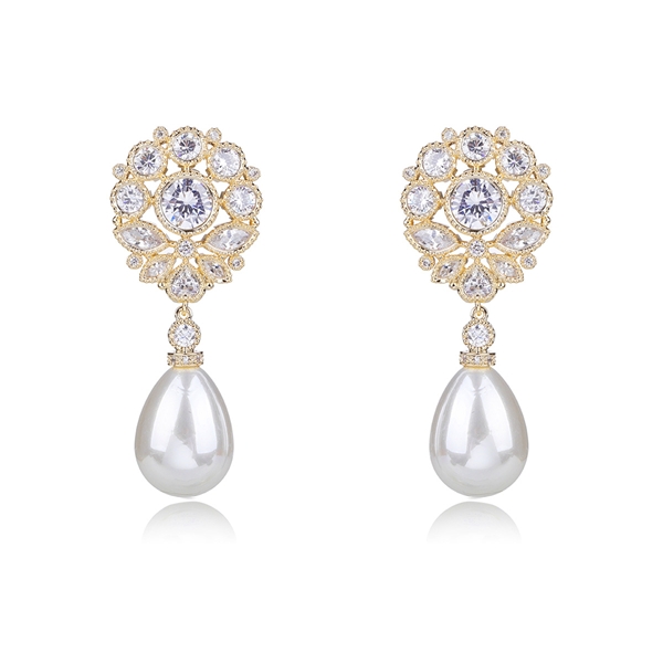 Picture of Low Cost Gold Plated White Dangle Earrings with Low Cost