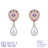 Picture of Popular Cubic Zirconia Pink Dangle Earrings