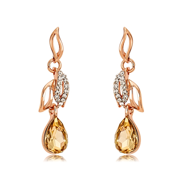 Picture of Beautiful Artificial Crystal Rose Gold Plated Dangle Earrings