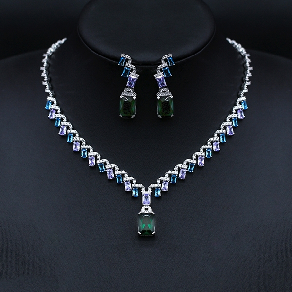 Picture of Charming Colorful Cubic Zirconia 2 Piece Jewelry Set As a Gift