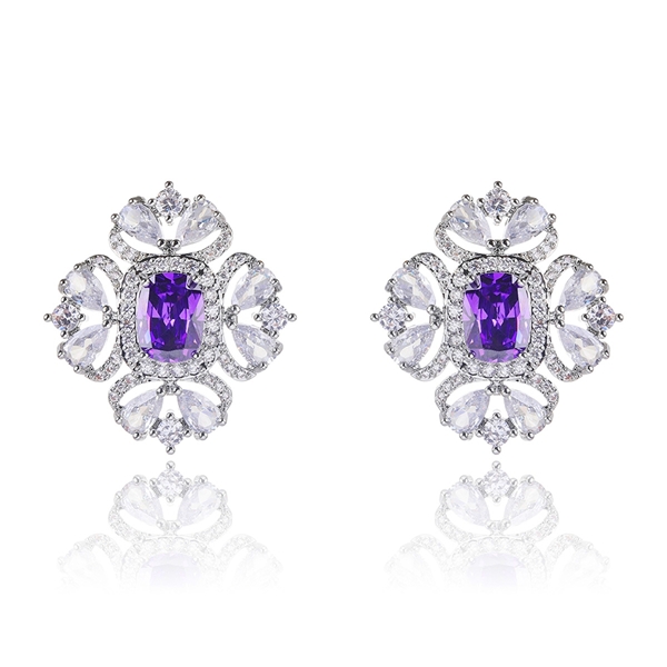 Picture of Pretty Cubic Zirconia Platinum Plated Big Stud Earrings