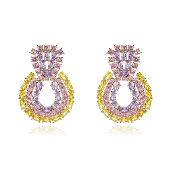 Picture of Nickel Free Gold Plated Cubic Zirconia Dangle Earrings with No-Risk Refund