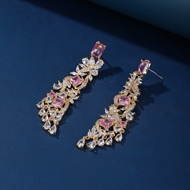 Picture of Popular Cubic Zirconia Pink Dangle Earrings