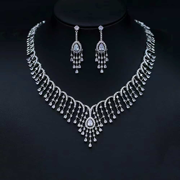 Picture of Designer Platinum Plated White 2 Piece Jewelry Set with Easy Return