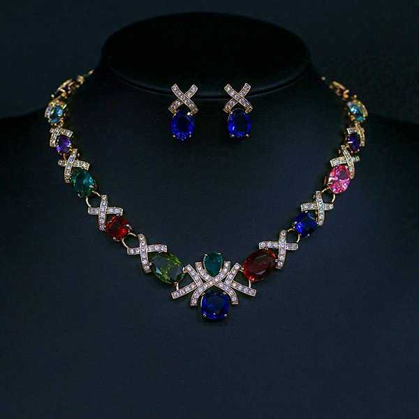 Picture of Good Cubic Zirconia Flowers & Plants 2 Piece Jewelry Set