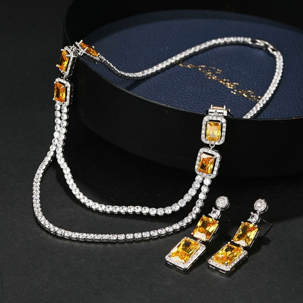 Picture of Most Popular Cubic Zirconia Platinum Plated 2 Piece Jewelry Set